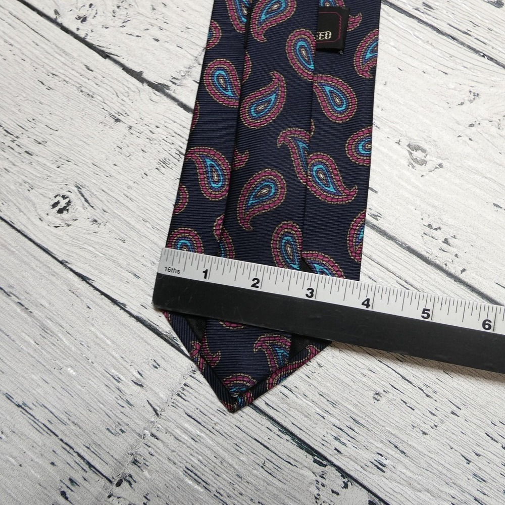 Ferrell Reed Tie Mens One Size Blue Paisley Woven Classic Dress Necktie Formal - Picture 5 of 5